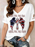 Women's America's 250th Anniversary Stand For The Flag Kneel For The Cross Faith Christian Cross Print T-Shirt