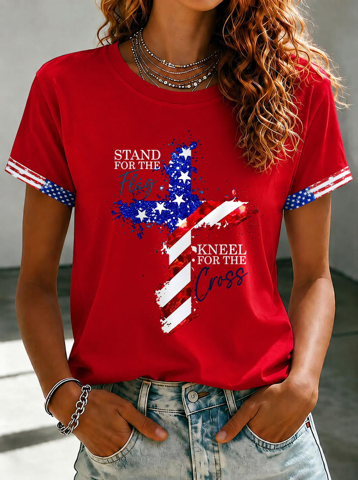 Women'S America Flag Printed Casual T-Shirt