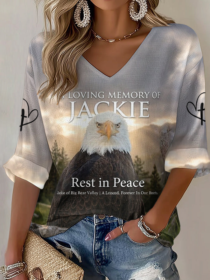 V-Neck Retro Forever Free Jackie Print T-Shirt