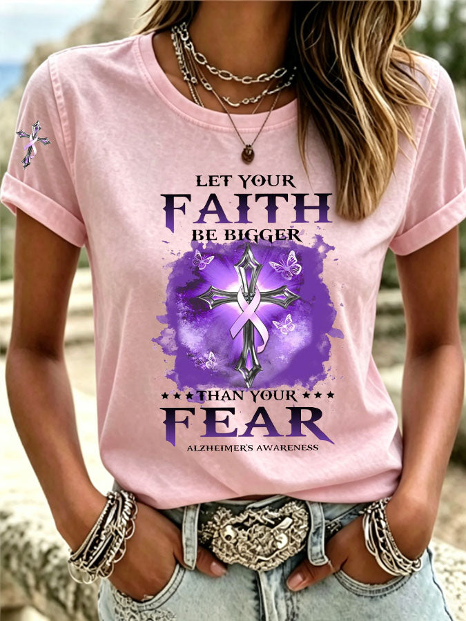 Women's Faith Over Fear Alzheimer's Awareness Printed Casual T-shirt
