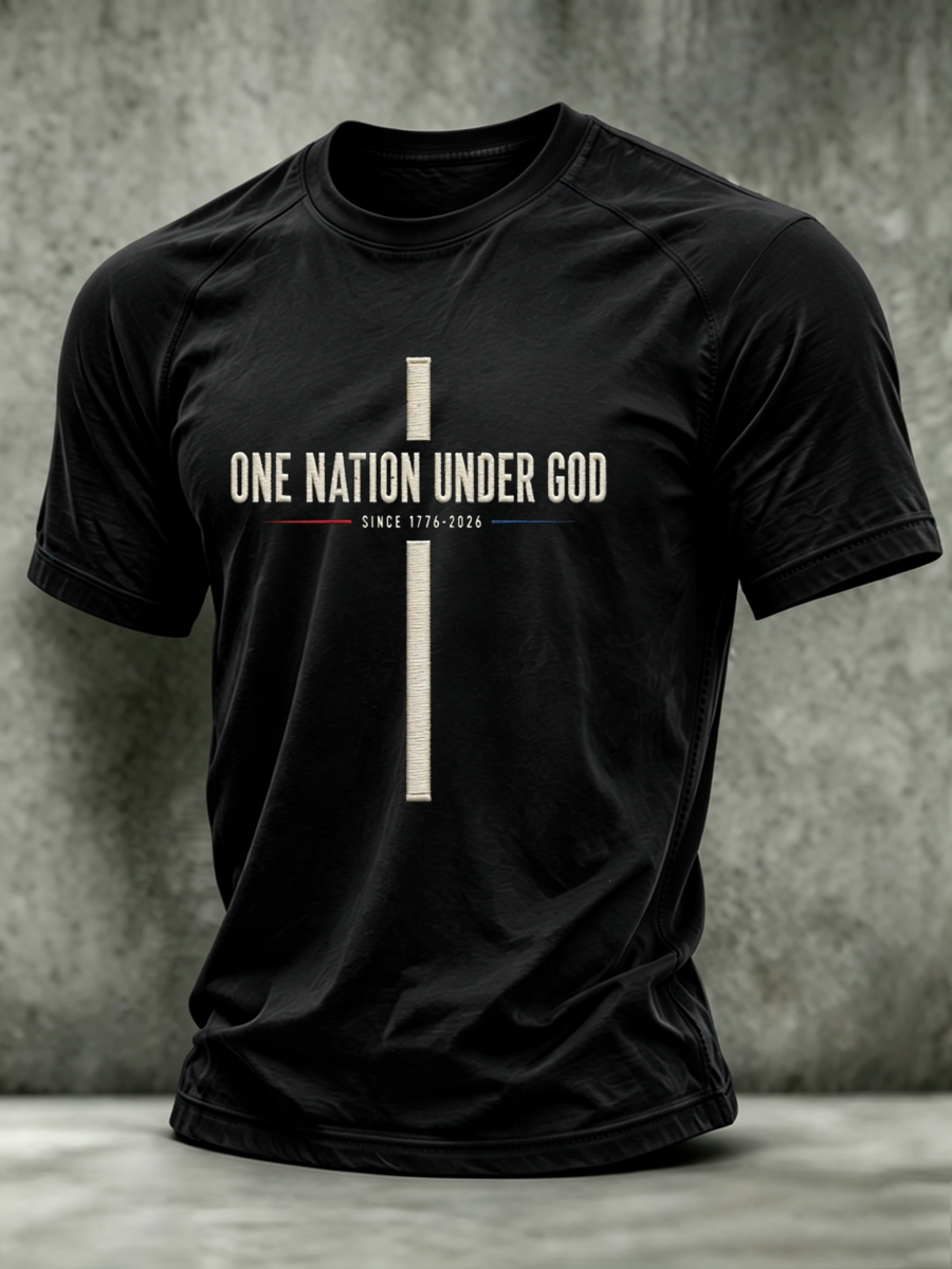 Men's Casual Simple Faith Cross Embroidered T-Shirt
