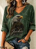 Women's V-Neck Retro Forever Free Printed T-shirt