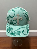 Vintage Western-Style Rhinestone Cross Print Hat
