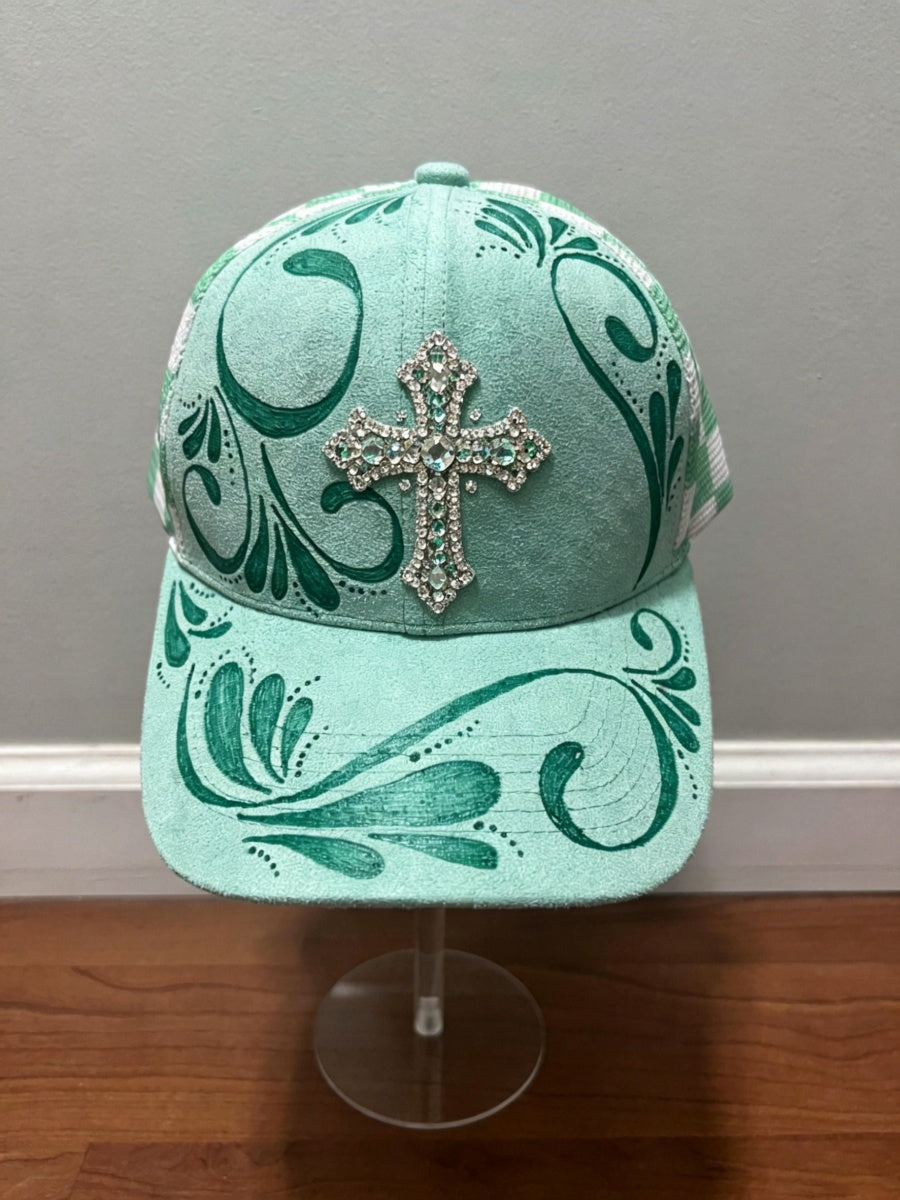 Vintage Western-Style Rhinestone Cross Print Hat