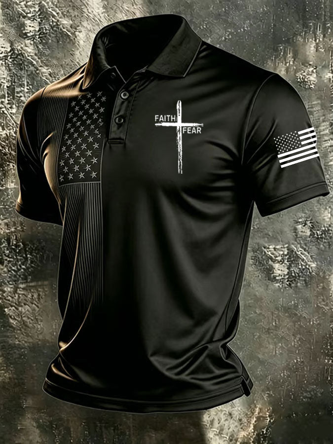 Men'S America Flag Cross Print Casual Polo Shirt