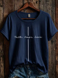 Women' s Faith, Hope, Love Printed Casual T-shirt