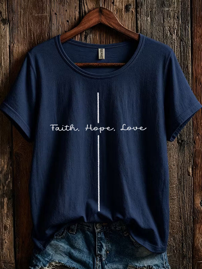 Women' s Faith, Hope, Love Printed Casual T-shirt