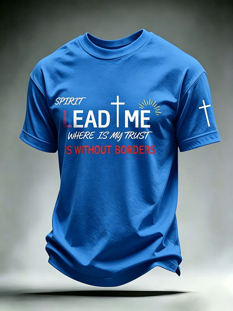 Faith Cross Slogan Commemorative Printed Round Neck T-Shirt