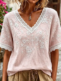 Women's cotton and linen floral top