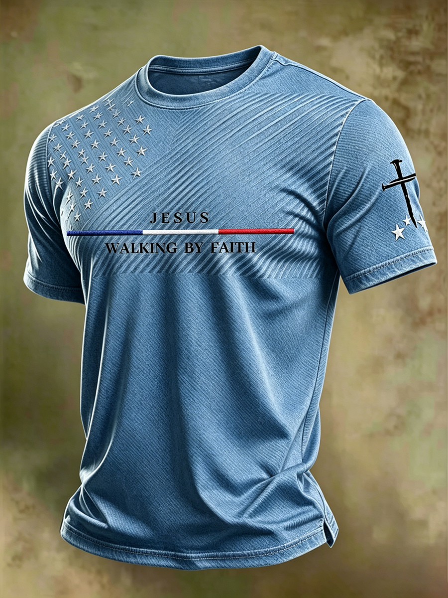 Jesus Faith Memorial Washed Vintage Printed Round Neck T-Shirt