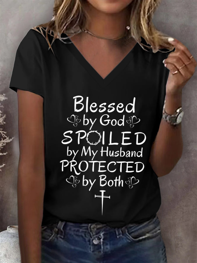 Ladies' Casual Animal Print V-Neck T-Shirt