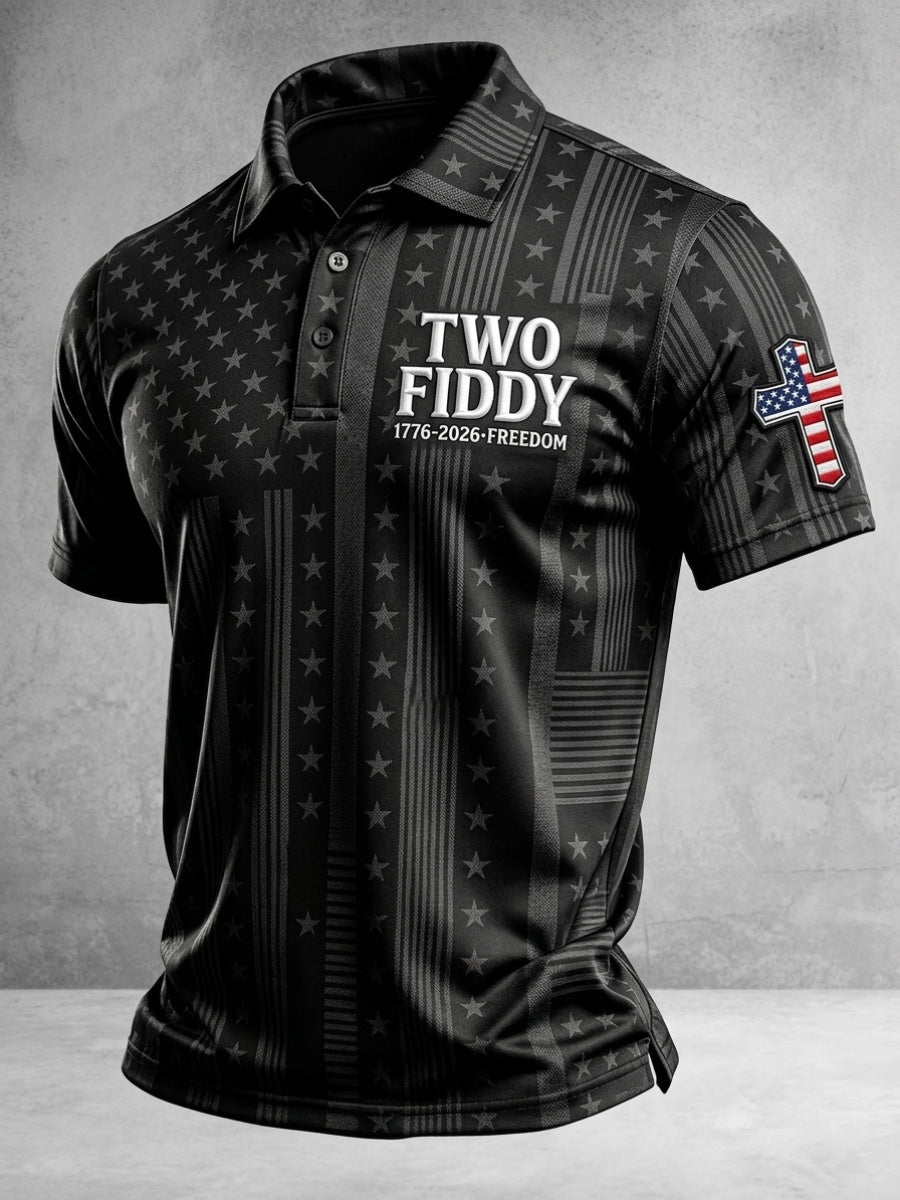 Men's Retro Two Fiddy Print Polo Shirt