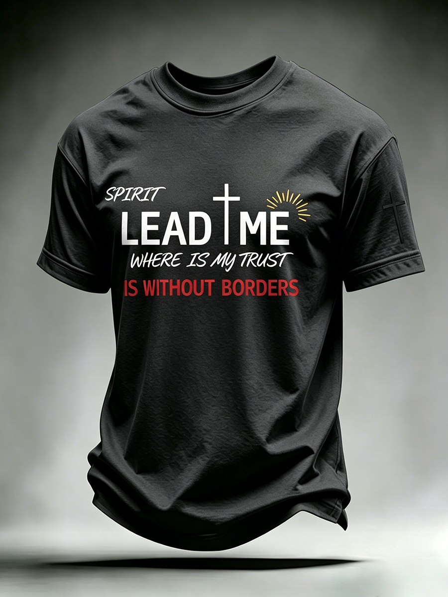 Faith Cross Slogan Commemorative Printed Round Neck T-Shirt