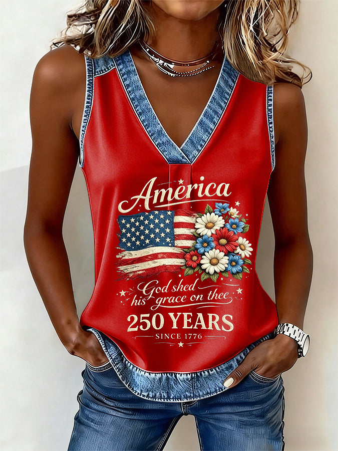 Women'S America Flower Printed Vest