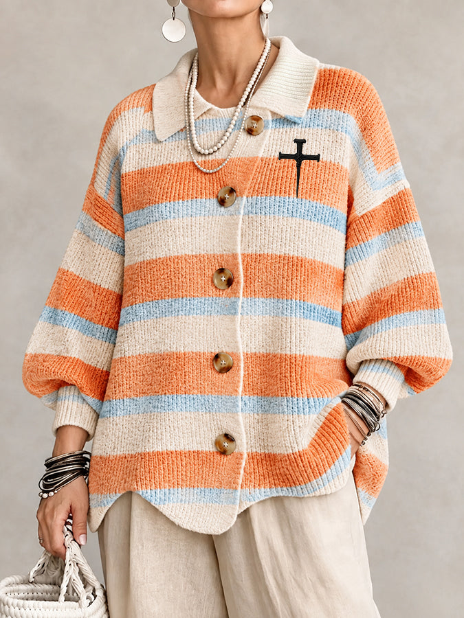 Women'S Striped Printed Casual Sweater