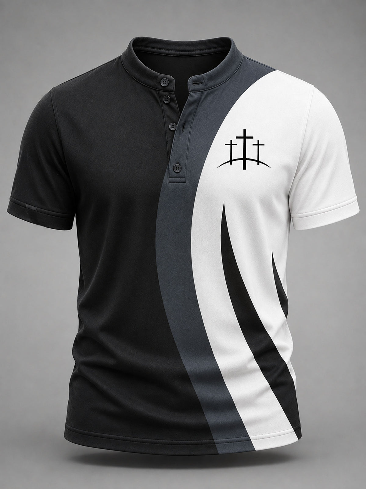Men's Faith Cross Print Casual Henry Collar Top