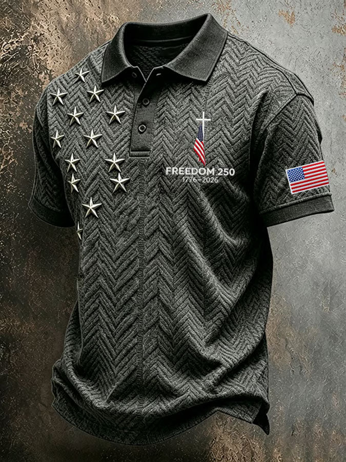 Men'S America Flag Print Casual Polo Shirt