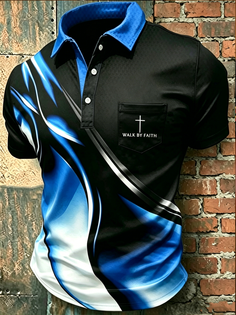 Men'S Christian Cross Pocket Printed Polo Shirt