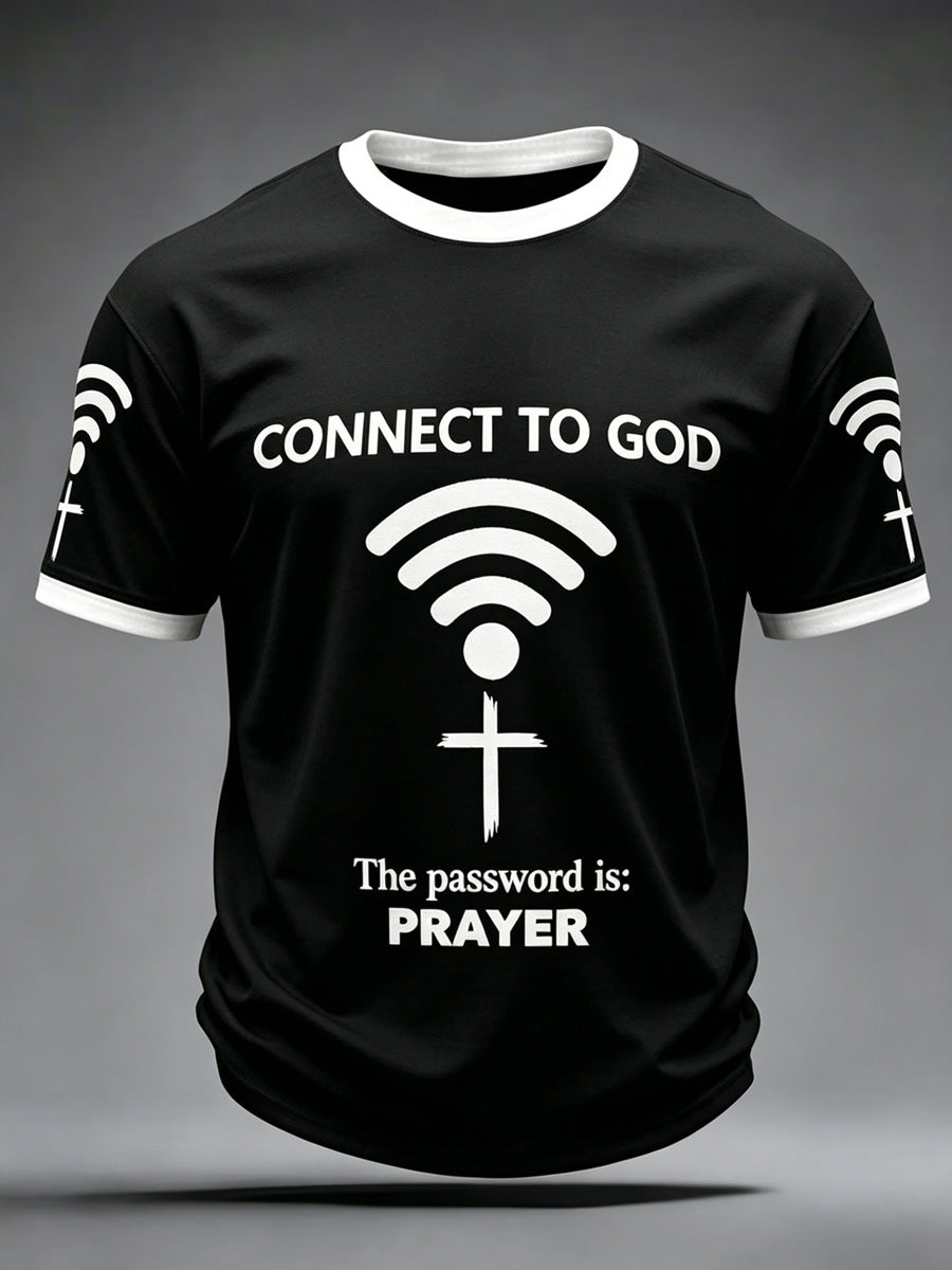 Men's Connect To God,The Password IS Prayer Print Casual T-Shirt