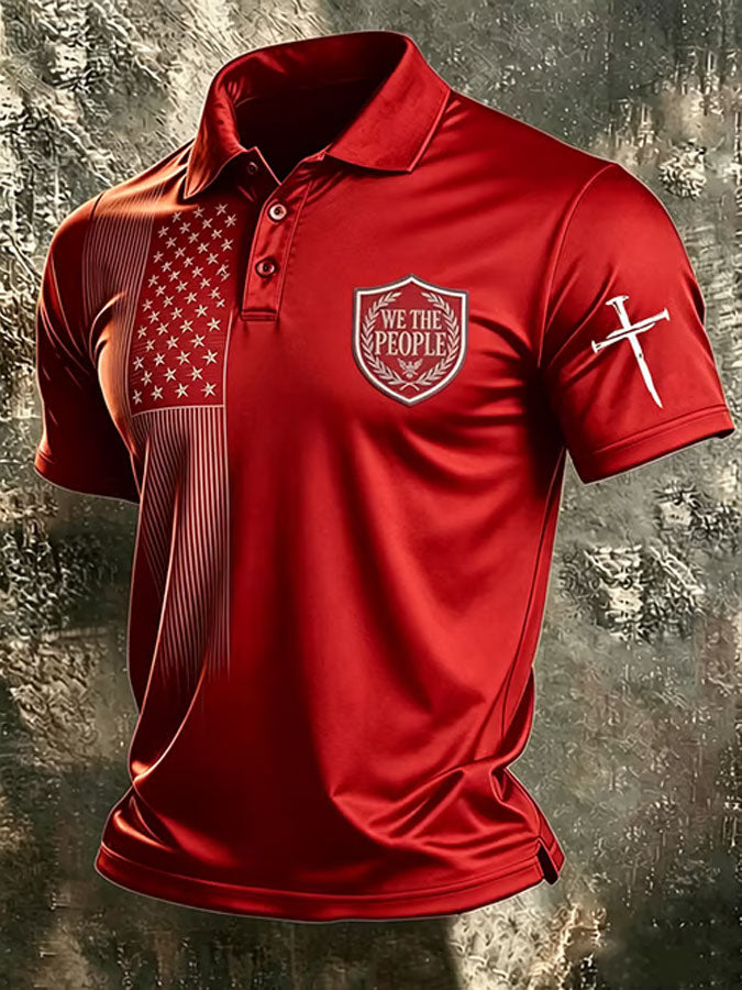Men'S America Flag Print Casual Polo Shirt