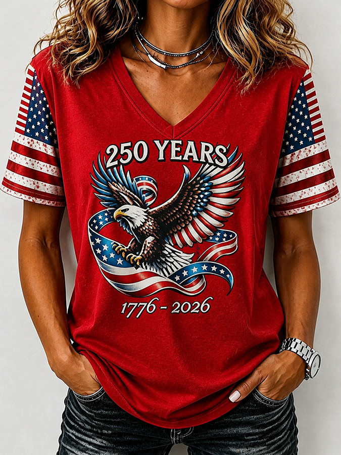 Women'S American Bald Eagle Flag Printed Casual T-Shirt