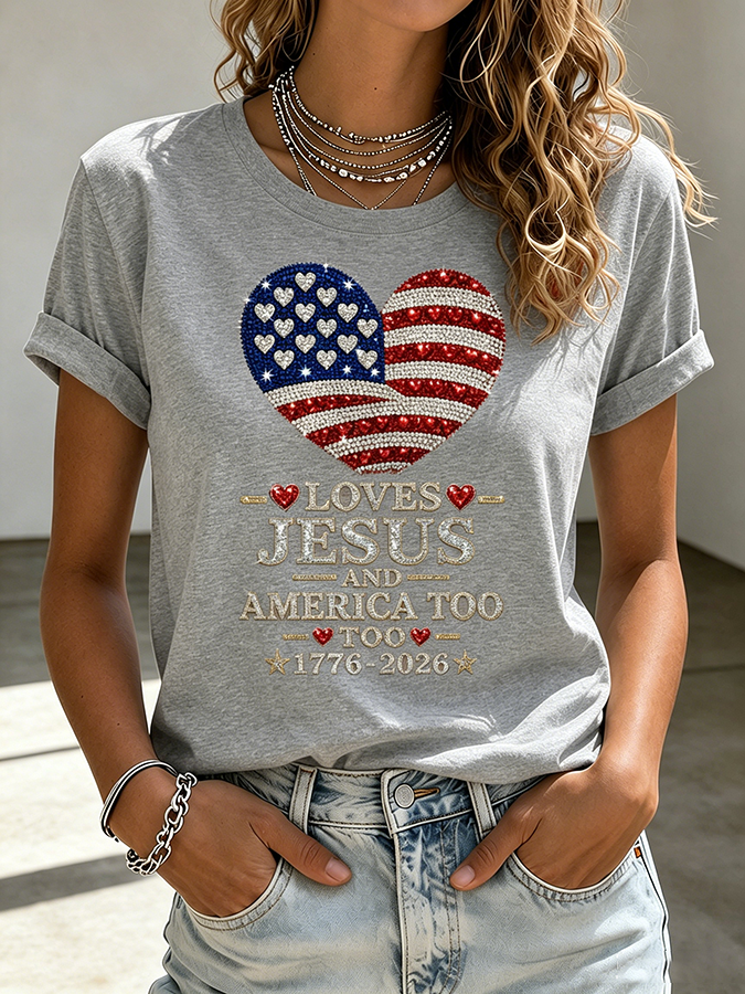 American Women'S 250Th Anniversary Love Jesus Love American Printed Casual Top