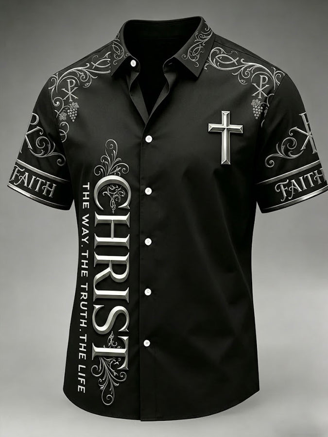 Men's Faith Cross Printed Casual Shirt