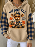 Women's Retro Highland Cattle Print Casual Hoodie