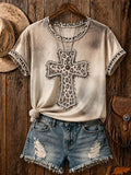 Women'S Western Leopard Cross Printed Casual T-Shirt