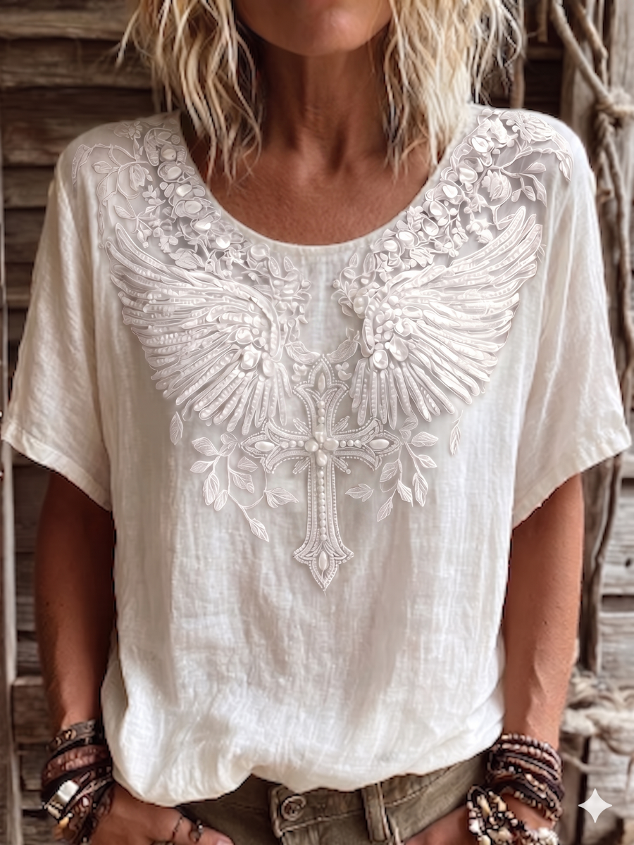 Women'S Retro Faith Cotton And Hemp T-Shirt