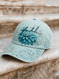 Faith Floral Embroidered Distressed Baseball Cap