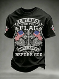 Men's America's 250th Anniversary Stand For The Flag Kneel For The Cross Faith Christian Cross Print T-Shirt