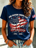 Women'S Faith Cross Flag Printed Round Neck T-Shirt