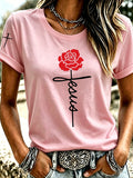 Women's Jesus Rose Cross Printed Casual T-Shirt