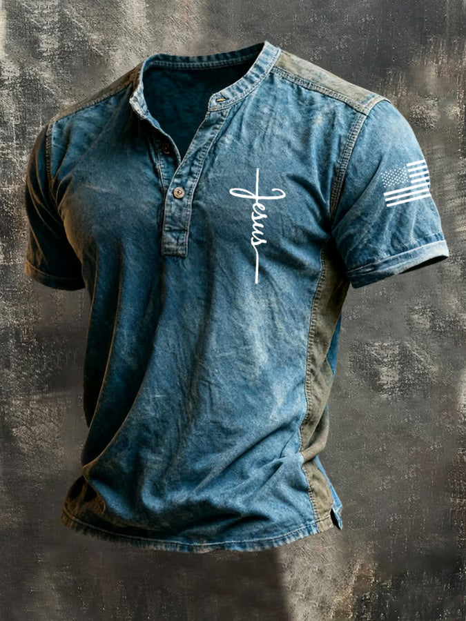 Men'S Faith Cross Washed Henry Shirt
