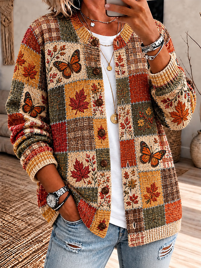 Women's Autumn Landscape Art Sweater Cardigan