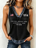 Women's Loves Jesus And America Too1776-2026 American Flag Print Sleeveless Top