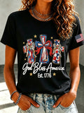 Women'S Casual Faith Floral Print Round Neck Short Sleeved T-Shirt