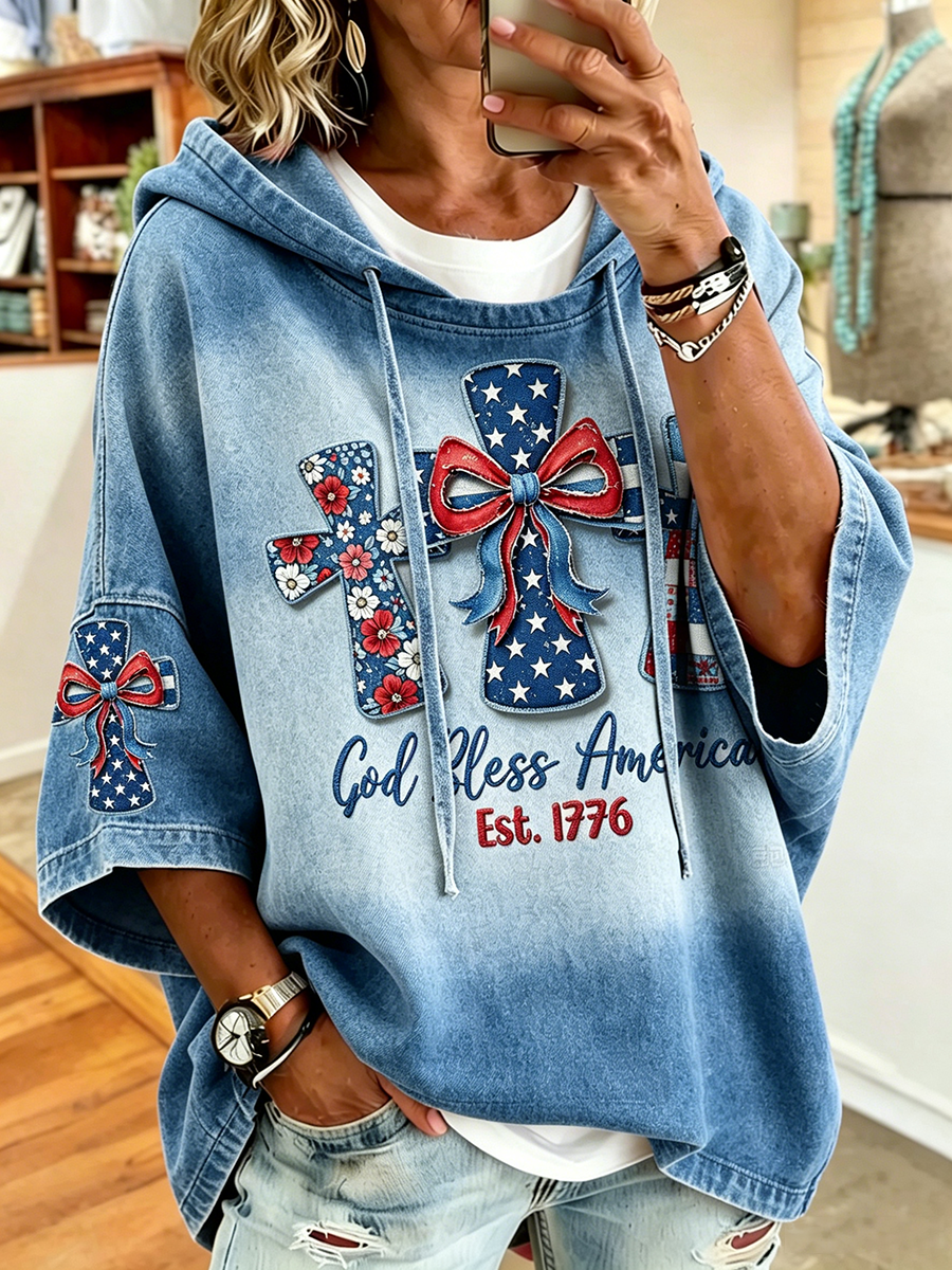 Women'S Retro Faith Cross Printed Hoodie