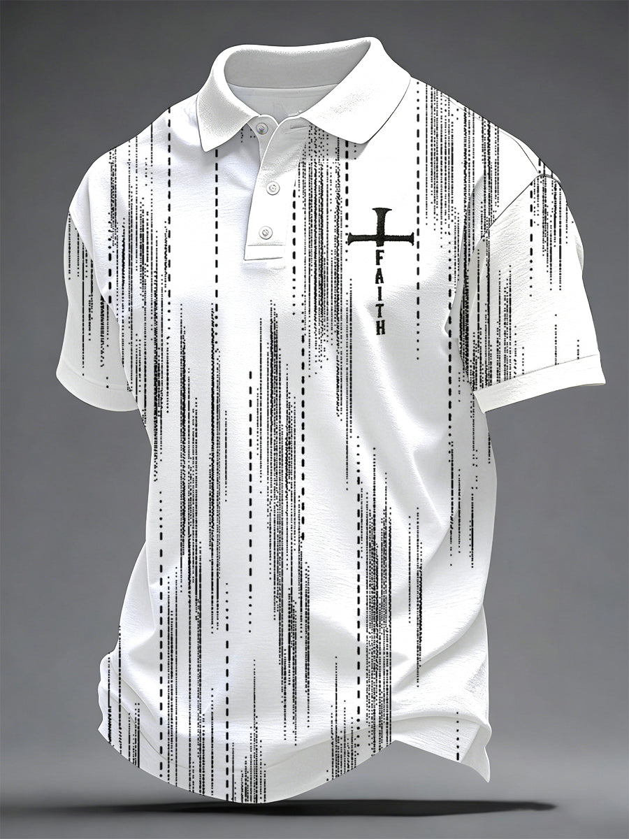 Men'S Faith Cross Print Casual Polo Shirt