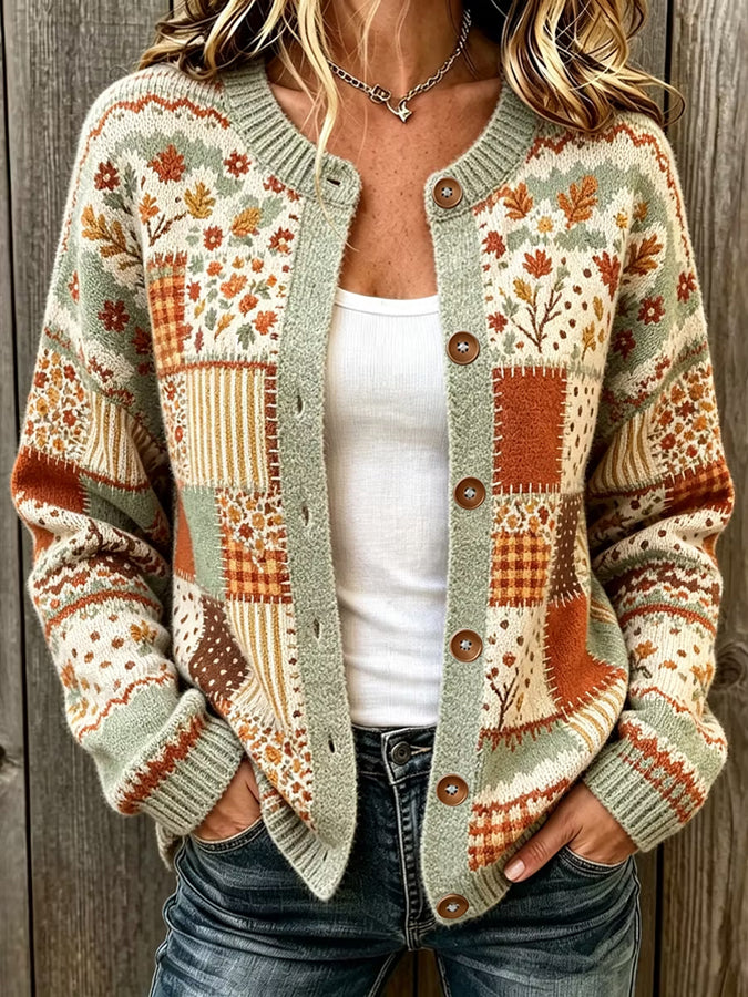 Women'S Floral Printed Knitted Cardigan Top