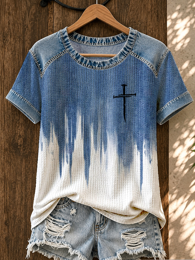 Women'S Faith Cross Printed Waffle T-Shirt