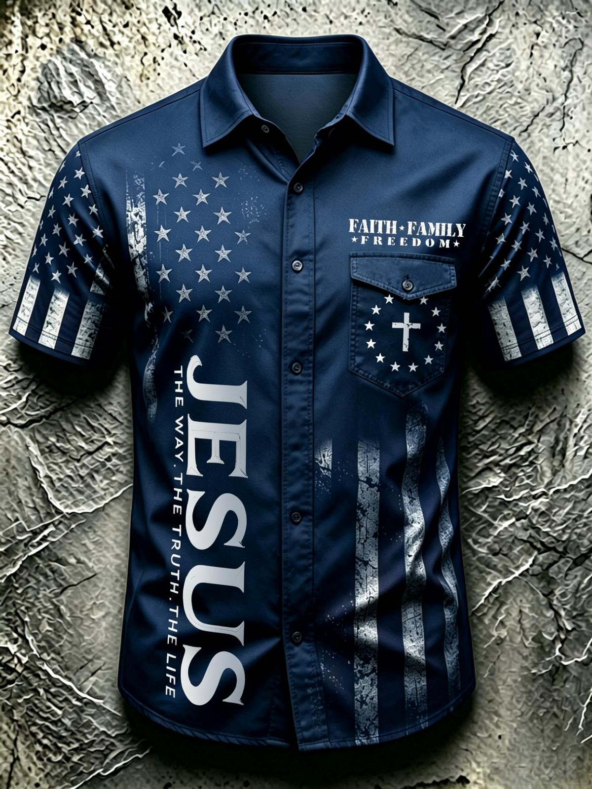 American Faith Cross Commemorative Printed Pocket Shirt