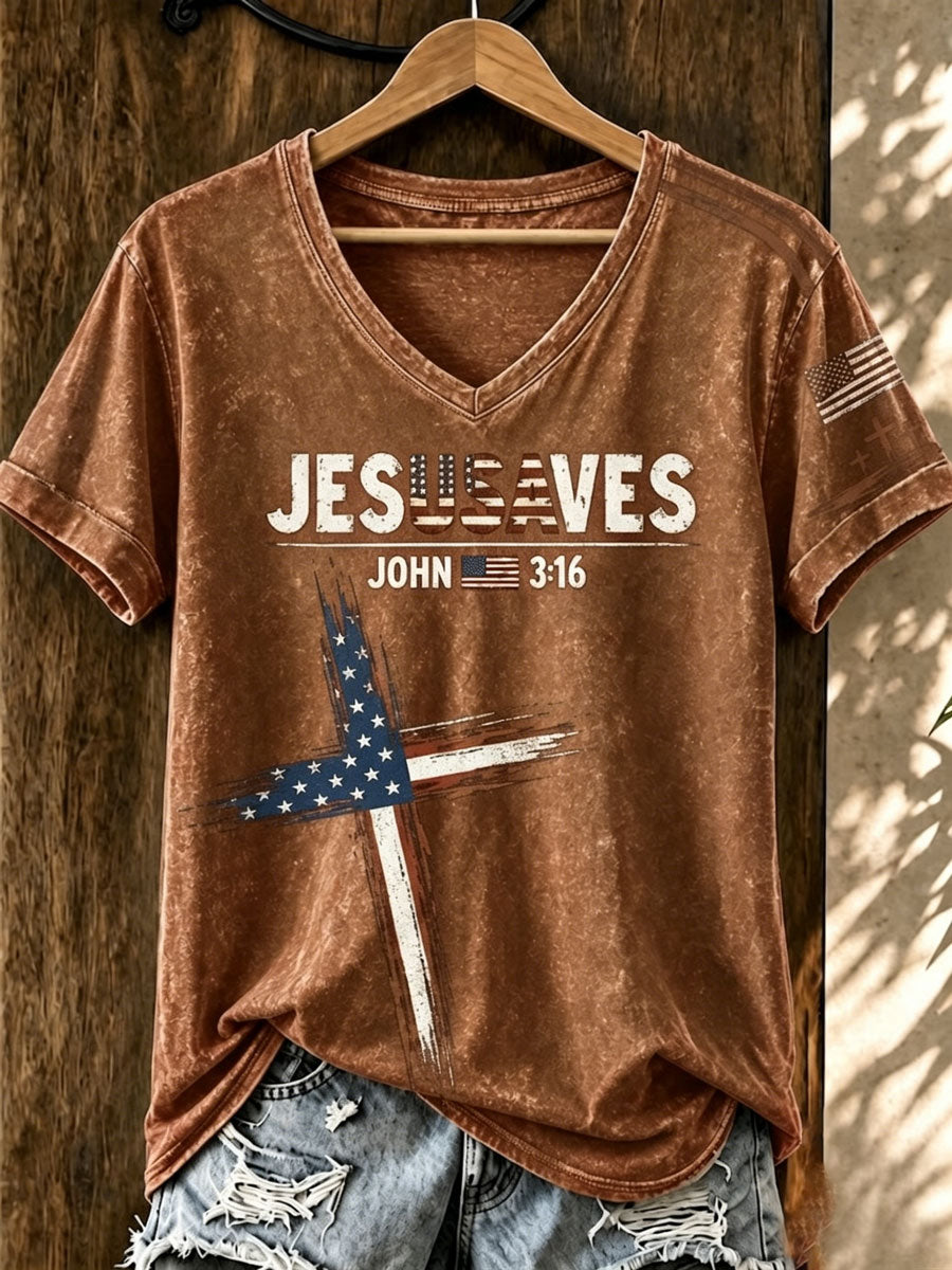 Ladies' American 250Th Anniversary Faith Short Sleeve V-Neck Top