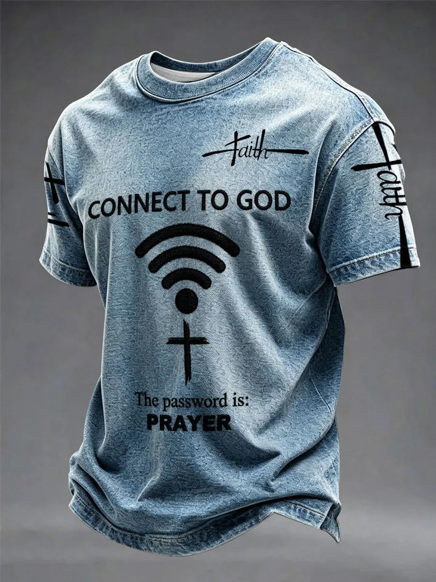 Men's Connect To God,The Password IS Prayer Print Casual T-Shirt