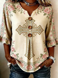 Women's Retro Faith Floral Print Top