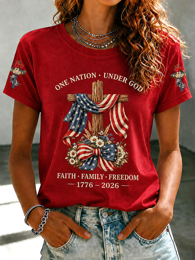 Women'S America Flag Printed Casual T-Shirt