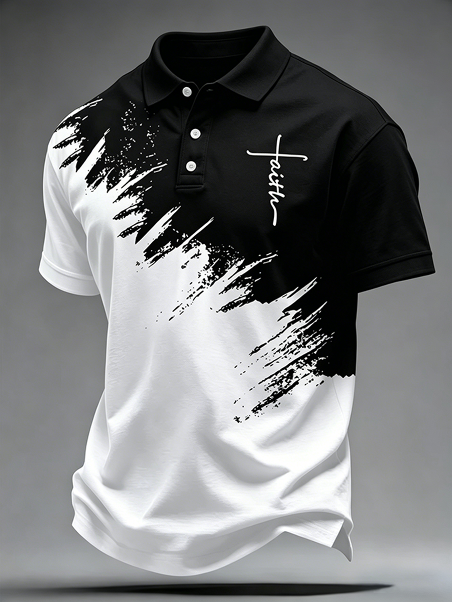 Jesus Cross Gradient Geometric Gradient Design Printed Polo Shirt