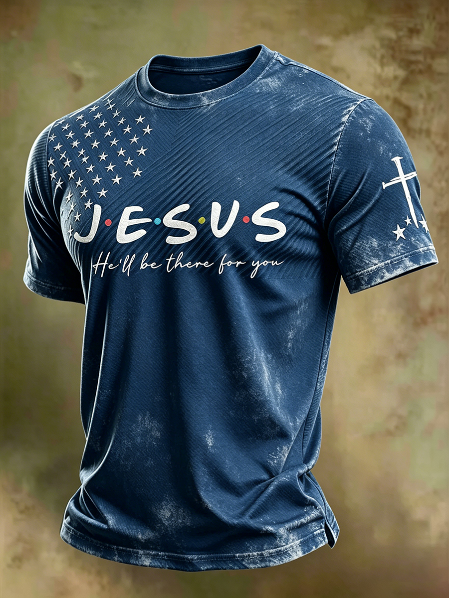 Jesus Faith Memorial Washed Vintage Printed Round Neck T-Shirt