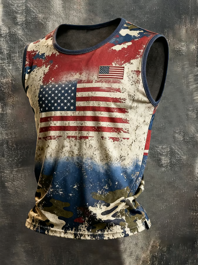 Men's Retro Independence Day Patriot Crew Neck Tank Top